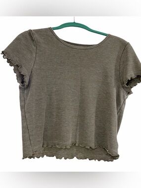 American Eagle Olive Green Lettuce Edge Waffle Knit Short Sleeve T-Shirt Large
